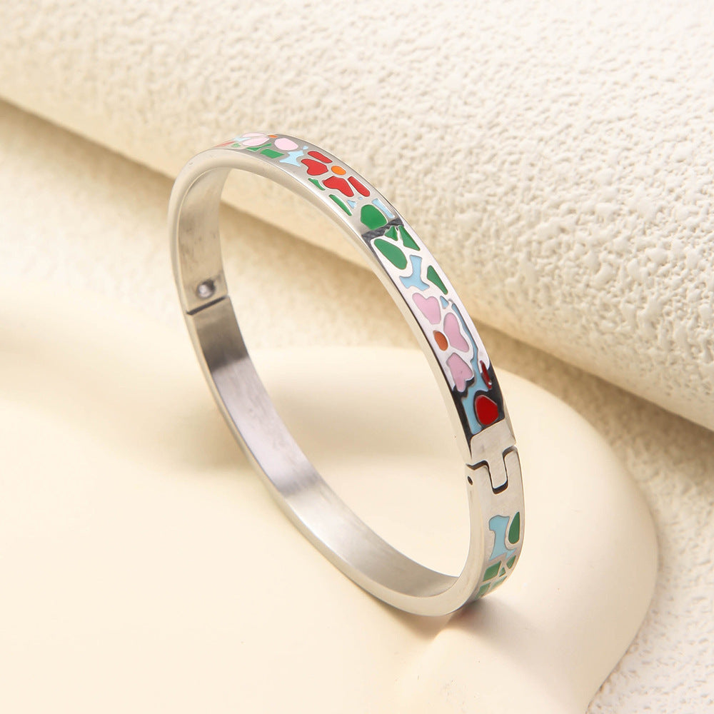 Wholesale Luxury Stainless Steel Enamel Drip Oil 18K Genuine Gold Plated Titanium Steel Bracelet
